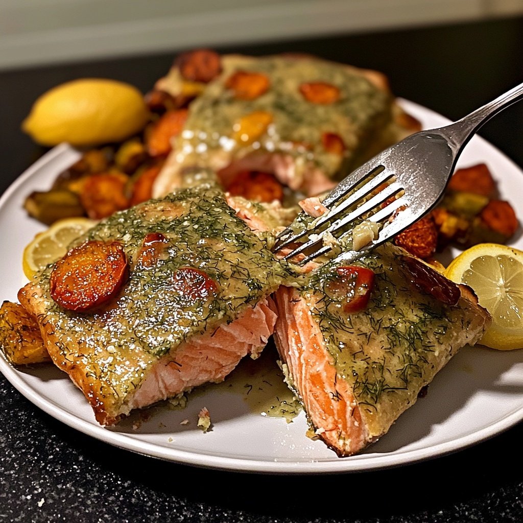 Lachs mit Ofengemüse & Zitronen-Dill-Sauce
