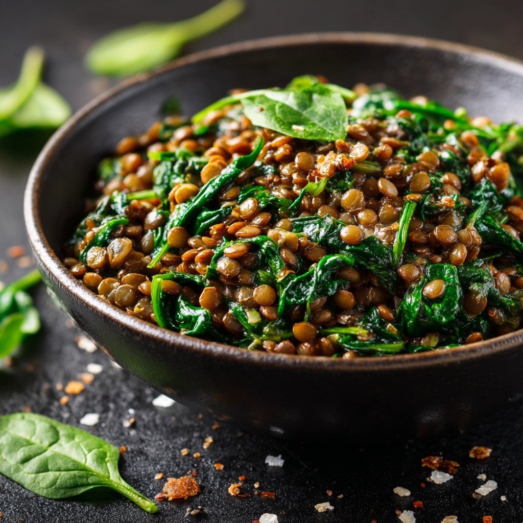 Kalorienarme Linsenpfanne Mit Spinat