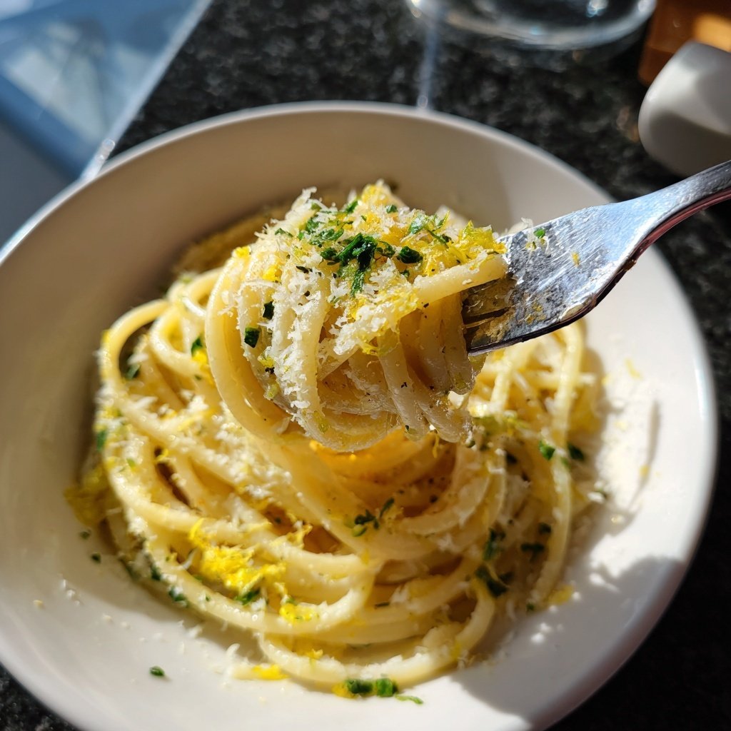 Spaghetti mit Zitronenschale und Parmesan