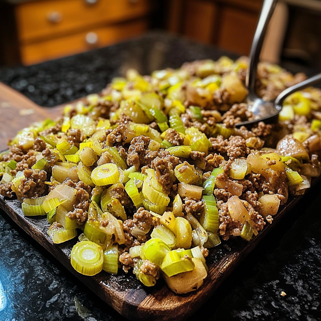 Hackfleisch Pfanne mit Lauch
